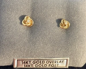 Vintage Gold gefüllt CZ Knoten 14k Pfosten Ohrringe New Old Stock 1/4" - Bild 1 von 6