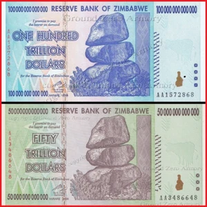 100 Trillion & 50 Trillion Zimbabwe Dollar Banknotes UNC, 100% Authentic + COA - Picture 1 of 15