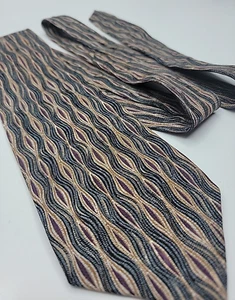 Countess Mara Neck Tie All Silk Woven Design Geometric Classic Black Tan Plum - Picture 1 of 2