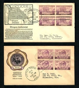 CSo 2 FDC 1936 Blocks of 4 Cachets # 782 Rice Ark. # 783 Anderson Idaho - Picture 1 of 2