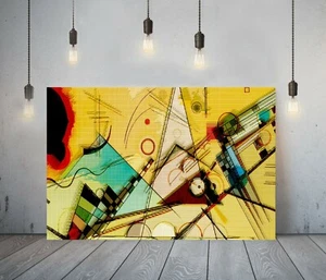 KADINSKY 4-FRAMED CANVAS ABSTRACT WALL ART PICTURE PAPER PRINT- YELLOW BLUE - Picture 1 of 15