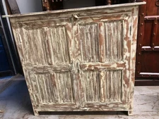 Handmade Vintage Antique Solid Wood Buffet| Indian Sideboard| White Wash Buffet|