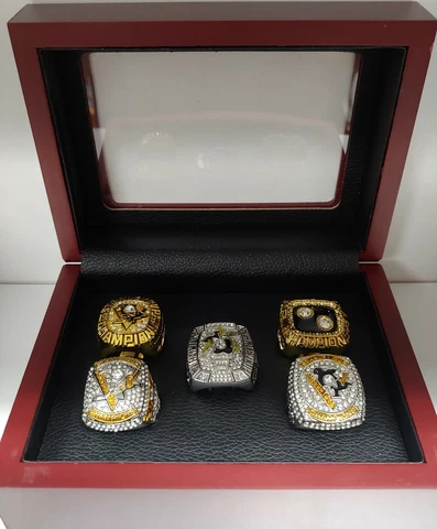 Pittsburgh Penguins - Stanley Cup 5 Ring Set W Wood Box. Lemieux Crosby Trottier Cover