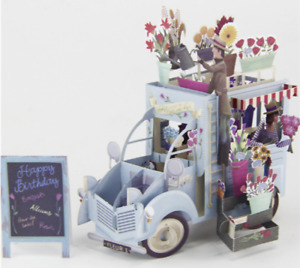 New Flower 3D Pop Up Card Happy Birthday  Cards Flower Truck BLUE