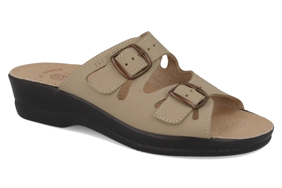 FLY FLOT 63008NE ROVERE CIABATTE DONNA DOPPIA FIBBIA TOMAIA PELLE SOTTOPIEDE VER