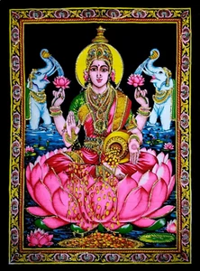 Handmade Cotton Tapestry Indian God Poster Divine Laxmi Mata Wall Hanging Poster - Picture 1 of 2
