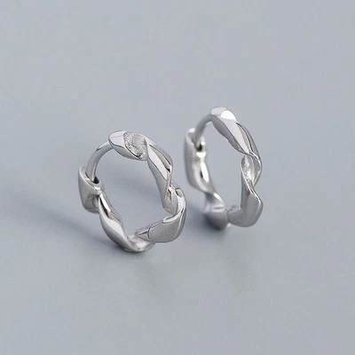 Simple Twisted Hinged Hoop Sterling Silver 925 Earrings F1521 - Image 1 of 4