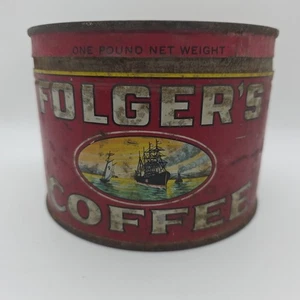 Vintage 1931 Folger’s Coffee Tin Can w/ Lid – Golden Gate Brand Key Wind - Picture 1 of 9