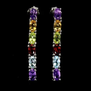 925 Sterling Silver Earrings Oval Amethyst Citrine Garnet Peridot Topaz Gemstone - Picture 1 of 13