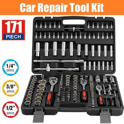 LONENENSSL STAHL INDUSTRIE STECKSCHLÜSSEL-SATZ KNARRENKASTEN 171-teilig Set 1/2" 3/8" 1/4"