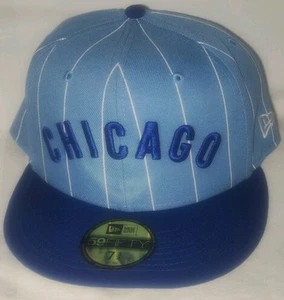 NEW ERA CHICAGO CUBS COOPERSTOWN COLLECTION PIN STRIPE BLUE 9FIFTY HAT CAP 7 3/4 - Picture 1 of 15