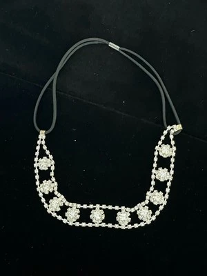 Headband Metal & Elastic Hair Band Wedding Silver Tone Rhinestone Accent - Image 1 of 4