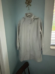 Eileen Fisher Gray Jacket Sz M Organic Cotton Nylon Stand Collar Hidden Hood - Picture 1 of 7