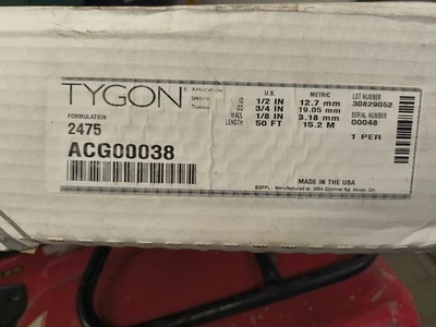 Tygon 2475 Tubing 3/4" OD 1/2" ID  1/8" Wall  50ft Brand New - Image 1 of 3