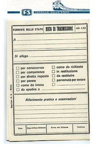 FERROVIE FS-MODULO ORIGINALE NOTA TRASMISSIONE AG 4.52-ORIGINAL MODULE RAILWAYS - Imagen 1 de 1