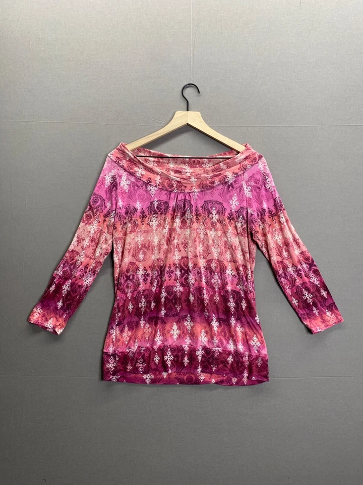 Camiseta boho rosa Axcess para mujer manga larga cuello redondo talla L Foto 1 de 4