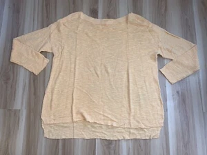 EILEEN FISHER Marigold Orange Organic Cotton Linen Boxy Sweater Sz L High-Low - Picture 1 of 5