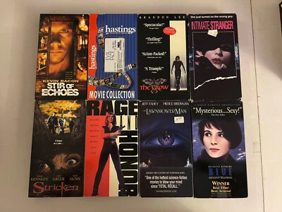 LOT of 8 Horror Thriller Action VHS Tape Movies, The Crow, Stricken, Blue Foto 1 de 4