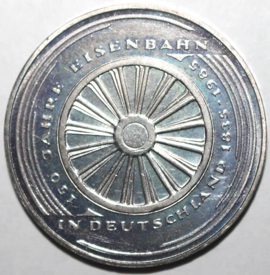 West German 5 Deutsche Mark Coin 1985 G Karlsruhe KM# 163 Germany EISENBAHN Five - Image 1 of 2