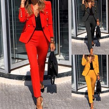 2PCS Womens Blazer Coat+Pants Suit Set Ladies Business Formal Office OL Workout