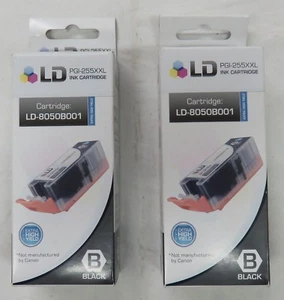 Pair of 2 Black Ink Jet Cartridge for Canon Printer LD 8050B001 PGI255XXL - Picture 1 of 7