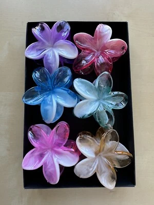Summer Hawaiian Style Plumeria Hair Claws - 6 Pack Colorful Flower Hair Clips - Image 1 of 4
