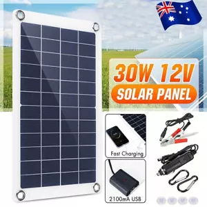12V 30W Watt Flexible Solar Panel Kit Trickle Battery Charger for RV Boat Car - Picture 1 of 12
