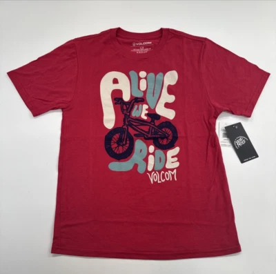 Camiseta Volcom BMX Jovens Meninos Grande Vermelha Passeio Bicicleta Logotipo Gráfico Casual NOVA - Imagem 1 de 4
