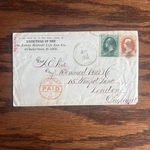 US SC #147 oder #158 und #178 auf schönem Brief St Louis MO nach London England 1877 - Bild 1 von 2