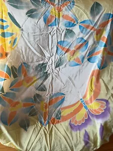 Large Yellow w Big Orange & Purple Butterfly & Flowers Silk Neck Scarf - 42 x 42 - Picture 1 of 9