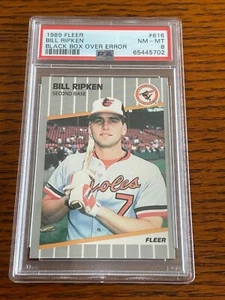 1989 FLEER BILL RIPKEN PSA 8 BALTIMORE ORIOLES #616 BLACK BOX OVER ERROR - Picture 1 of 2