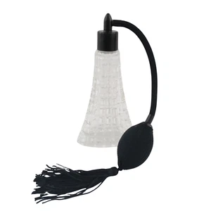 Bottiglia atomizzatore profumo in vetro trasparente stile vintage con lampadina nera e nappa 5" - Foto 1 di 9