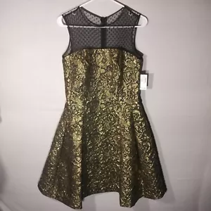 Luxe Carmen Marc Valvo Womans 6 Black Metallic Gold Shimmer Dress - Picture 1 of 8