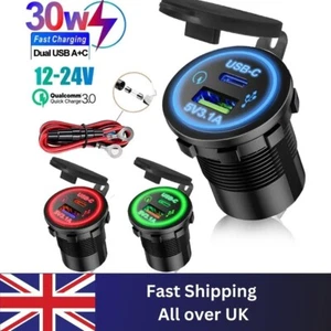 Dual USB Fast Charging Type-C USB-C Socket 12V to 5V 12-24V Charger Car - Picture 1 of 24