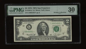 DBR 1976 $2 FRN San Francisco STAR Fr. 1935-L* PMG 30 Serial L00654641* - Picture 1 of 2