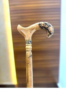 Men-Women-Old People Beautiful Hand Carved Design Wooden Walking Stick Cane - Picture 1 of 3