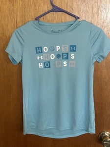 under armour Basketball T shirt Youth Medium Hoops Light Blue Teal Heat Gear! - Picture 1 of 5
