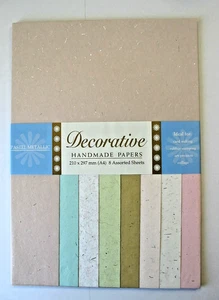 Handmade Recycled Decrative Pastel Metallic Silks Paper A4 8 assorted sheets - Picture 1 of 1