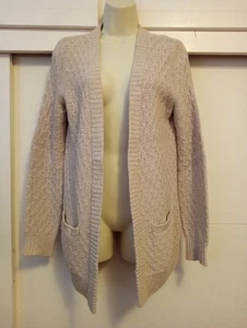 Ann Taylor LOFT Sweater Women M Beige Knit Open Front Cardigan Wool Cotton Blend - Picture 1 of 6