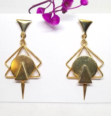 Ohrstecker Messing golden 6,5 x 3 cm, Vintage handgearbeitet - Bild 1 von 3