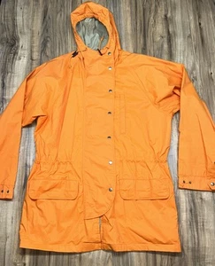 Vintage Polo Country Ralph Lauren Orange Long Work Rain Jacket Lined Sz Medium - Picture 1 of 14