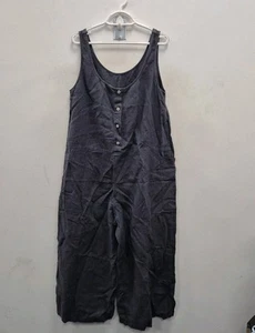 Toast Grey Linen Lightweight Dungarees Wide Leg Jumpsuit Size Medium With Pocket - Picture 1 of 8
