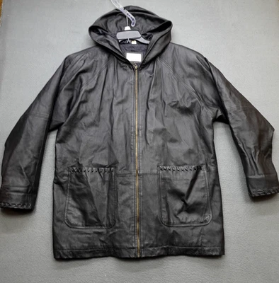 Worthington Black Genuine Leather Full Zip Hoodie Jacket Women’s Size Large - Image 1 of 4