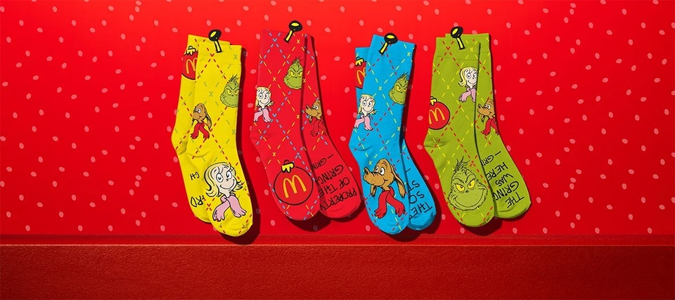 Calcetines McDONALD'S Grinch 2025 Navidad Adulto Happy Meal Individuales o Set Foto 1 de 1