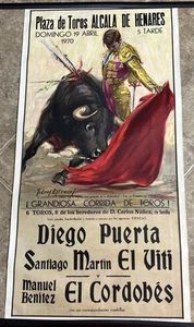 1970 Spain Matador Bullfighting Poster Plaza De Toros 37 X 21 Original Clean! - Picture 1 of 7