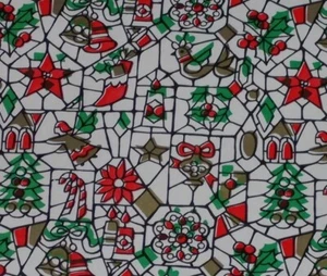 VTG CHRISTMAS STAINED GLASS WRAPPING PAPER GIFT WRAP GORGEOUS NOS - Picture 1 of 1