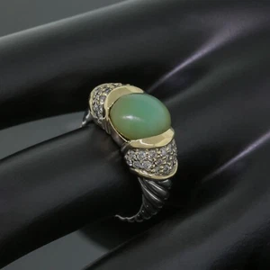 David Yurman Sterling Silver 18K Gold Green Peruvian Opal Diamond Ring Size 6 - Picture 1 of 6