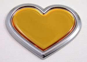 Chrome with Gold HEART Chrome Emblem Car Decal 3D Sticker Badge Bumper - Imagen 1 de 1