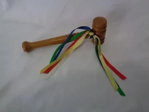 Vintage Carved Hardwood Gavel with Colorful Ribbons 6 1/2 inches - Picture 1 of 9