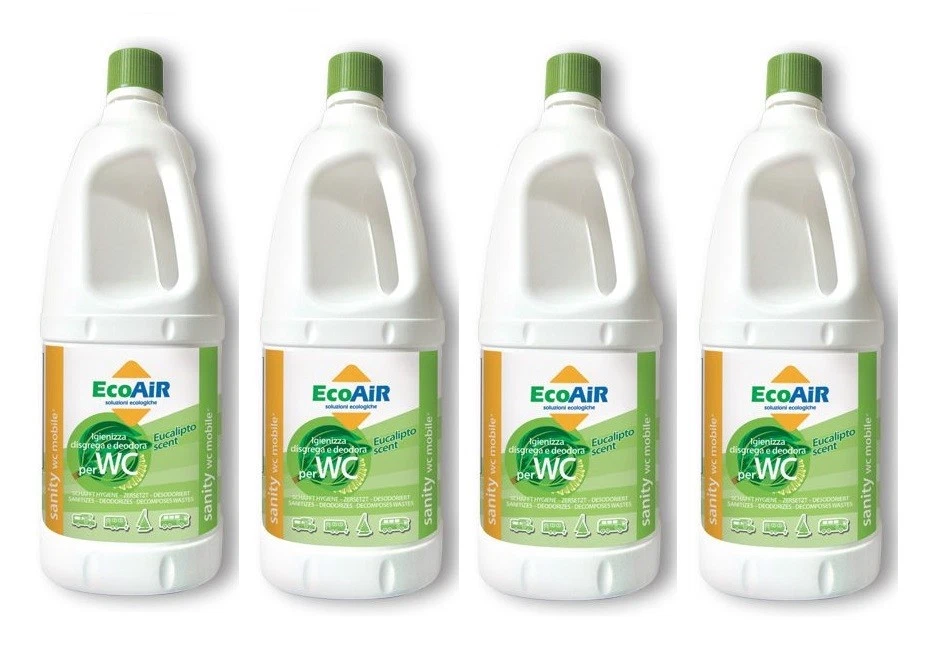 DISGREGANTE SANITY 2 LITRI EUCALIPTO WC AQUE NERE CAMPER AQUA KEM * 4 BOTTIGLIE  - Immagine 1 di 1